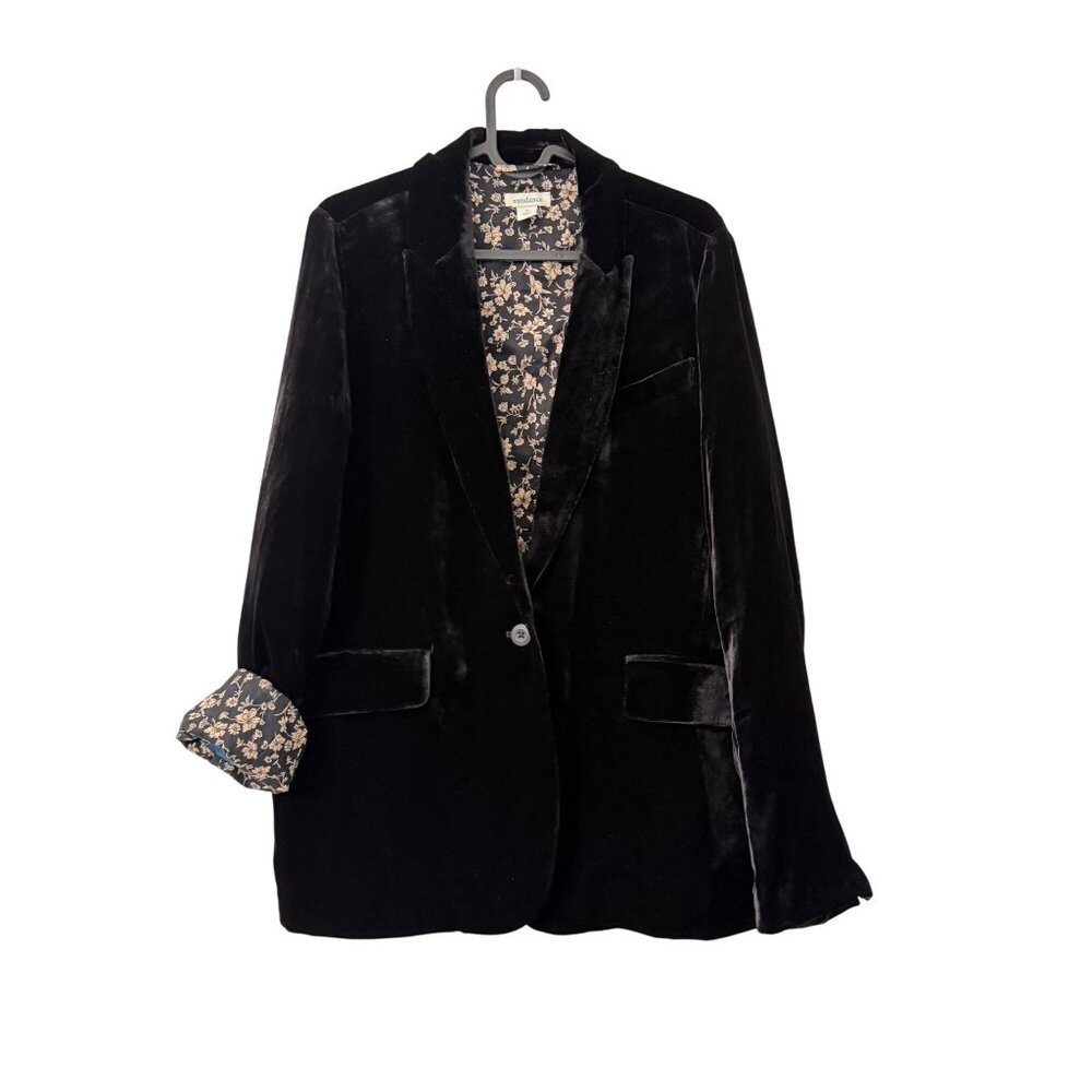 Sundance Black Monte Rosa Silk Blend Floral Lined Velvet Blazer Jacket Womens 6 - Picture 2 of 9